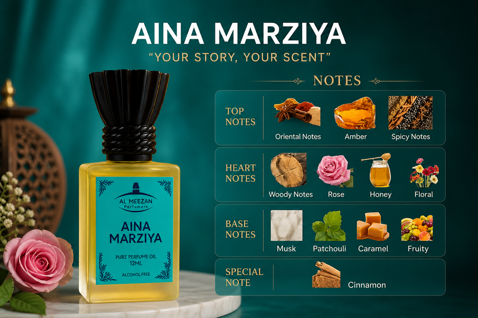 Aina Marziya – Pure Perfume Oil | Alcohol-Free Attar | 12ML | Al Meezan Perfumers